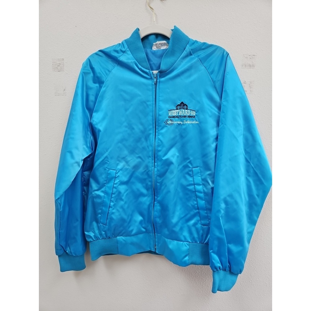 Vintage 80s Westward HO Casino Satin Bomber Jacket Embroidered Magic Hat Ritz